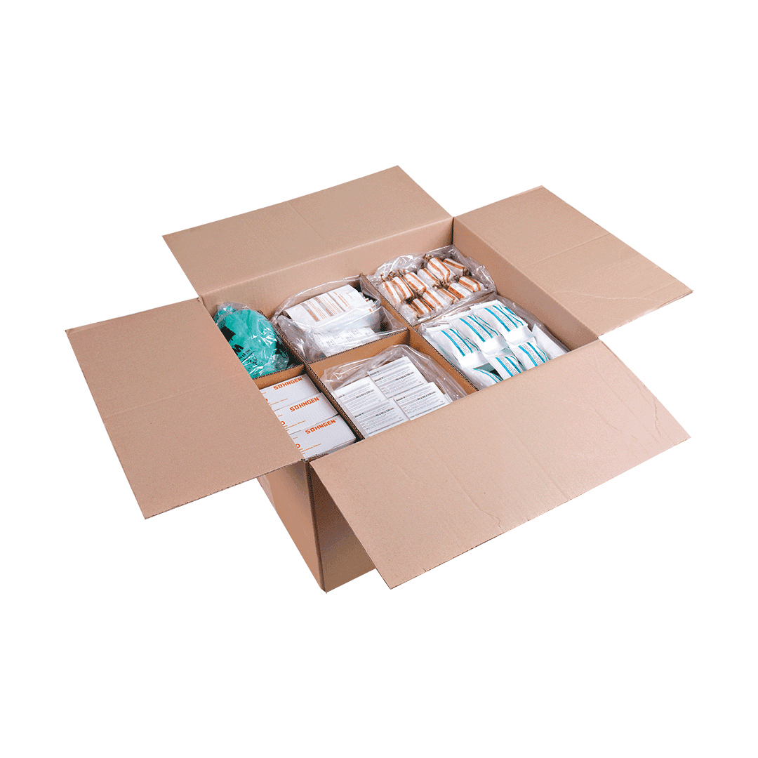 Großes Erste-Hilfe-Übungsset mit 450 Teilen in Vorratsbox für realistische EH-Ausbildung. Ideal für Schulungen im medizinischen Bereich.