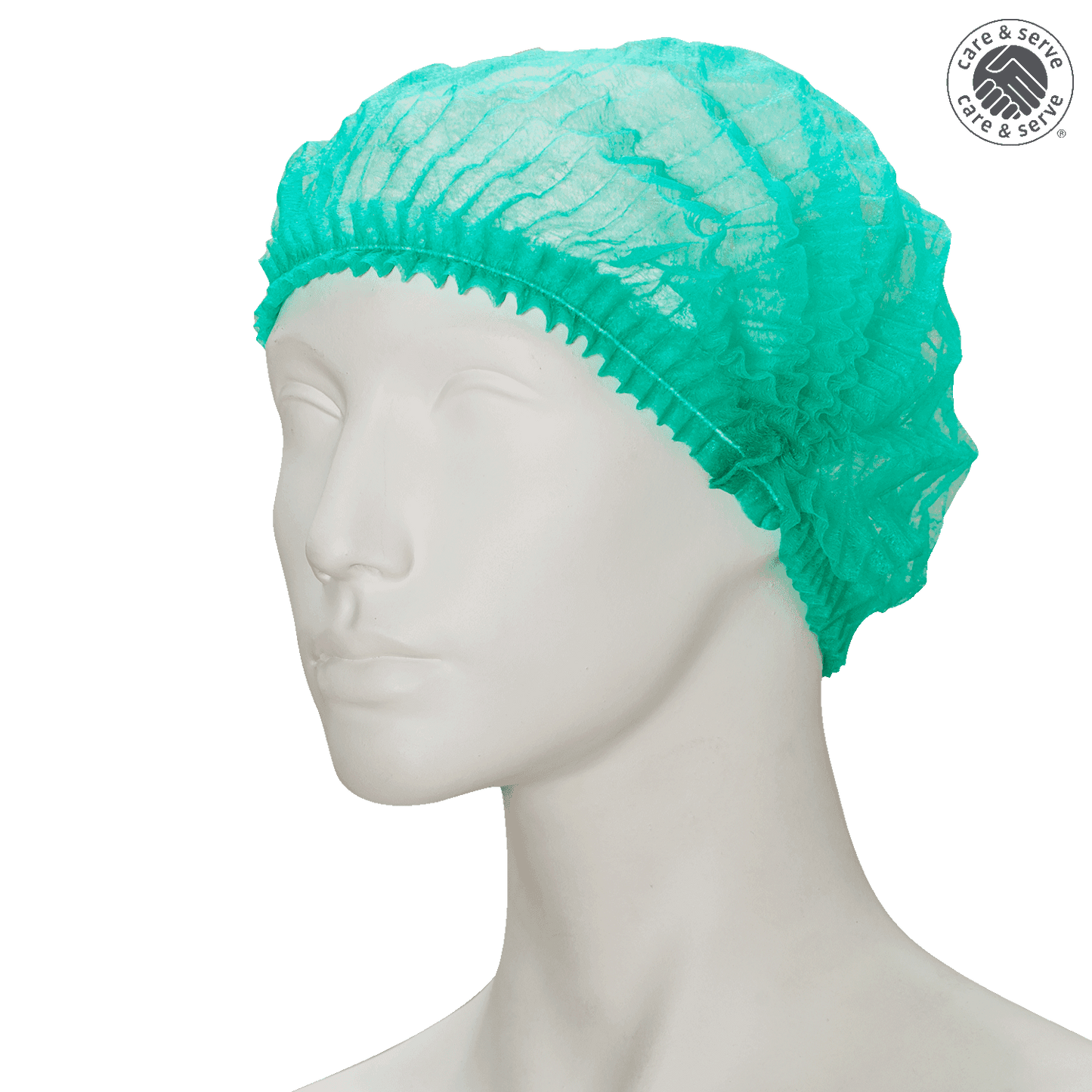 Grüne Klipphaube Vlies-Haube efficient im Polybeutel für hygienische Anwendungen im medizinischen Bereich. Einweg-Haube mit elastischem Bund.