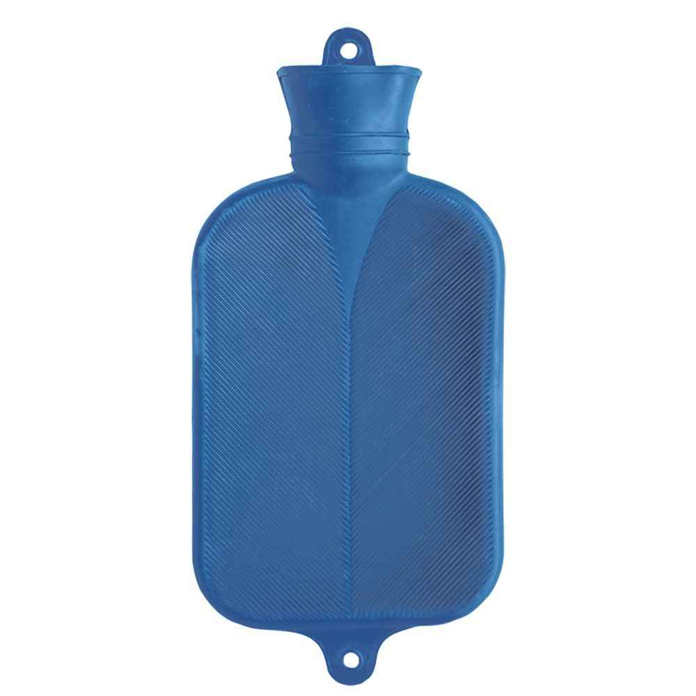 Blaue Wärmflasche mit Naturgummi, 2 Liter, Doppellamelle für effektive Wärmetherapie. Perfekt zur Linderung von Schmerzen und Muskelverspannungen.