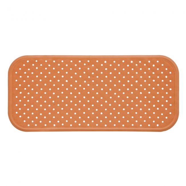 Badewannenmatte aus Naturkautschuk (76x34 cm) in Orange mit rutschfesten Saugnäpfen. Langlebig, umweltfreundlich und ideal für sicheren Halt in der Wanne.