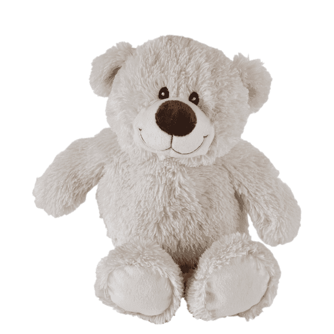 Beiger Plüschbär mit Kirschkernfüllung von medasi.shop – flauschiges Wärmekissen für Kinder und Erwachsene.