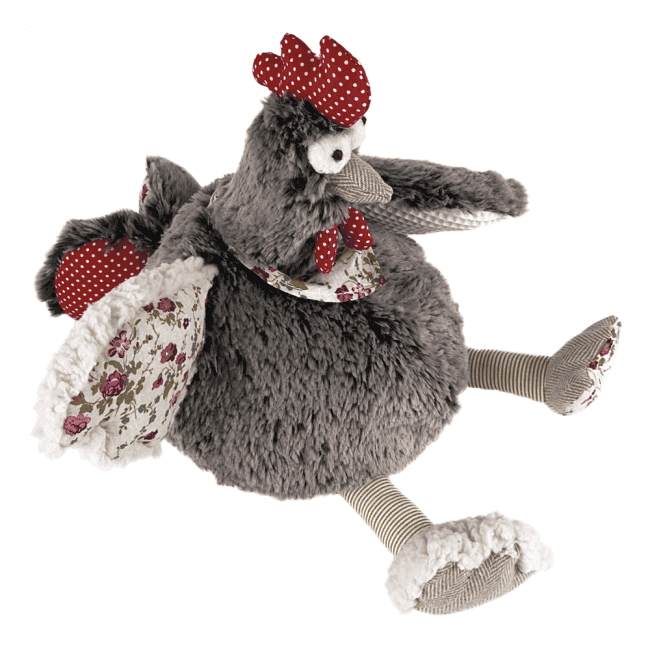 Graues Plüschhuhn mit Blumenmuster und Kirschkernfüllung by medasi.shop – weiches Wärmekissen für Geborgenheit.