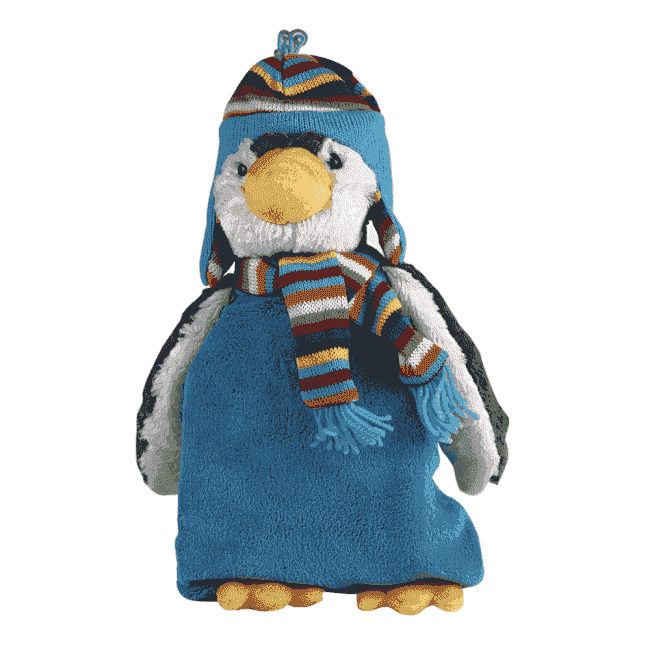 Wärmflasche 0,8 Liter als Plüschtier Pinguin mit Mütze – kuscheliges Wärmetier für kalte Tage und kindgerechte Wärmebehandlung.