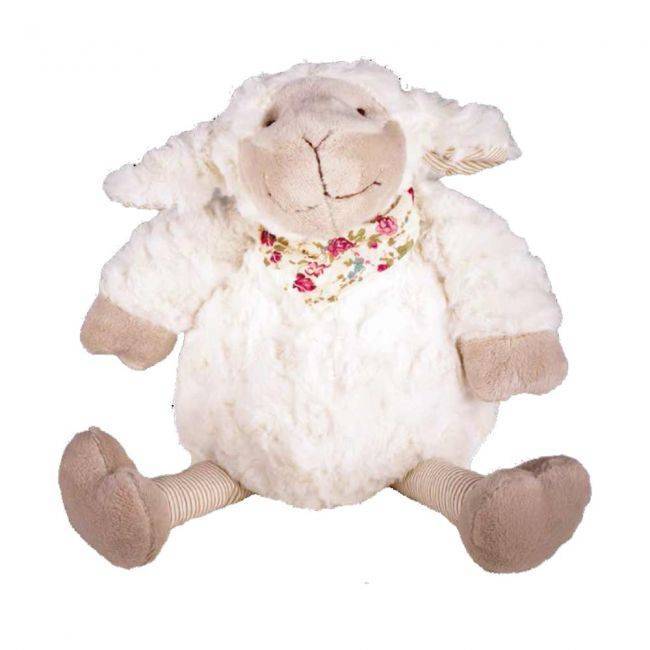 Weißes Plüschschaf mit Kirschkernfüllung von medasi.shop – flauschiges Wärmekissen für Kinder und Erwachsene.