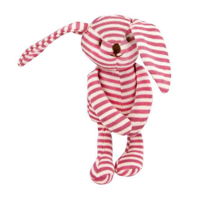 Pink-weiß gestreifter Plüschhase mit Kirschkernfüllung von medasi.shop – flauschiges Kernkissen für Wärme und Trost.