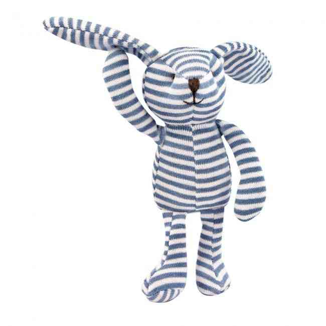 Blau-weiß gestreiftes Plüschtier-Hase mit Kirschkernfüllung von medasi.shop – flauschiges Wärmekissen für Kinder & Erwachsene.