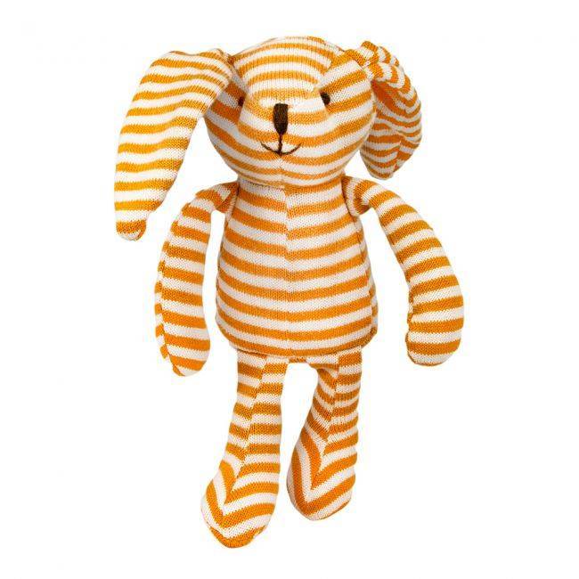 Orange-weiß gestreifter Plüschhase mit Kirschkernfüllung by medasi.shop – weiches Wärmekissen für gemütliche Stunden.