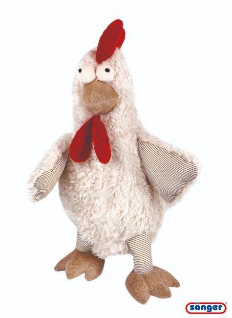 Weißes Plüschhuhn mit roten Details und Kirschkernfüllung by medasi.shop – kuscheliges Wärmekissen für kalte Tage.