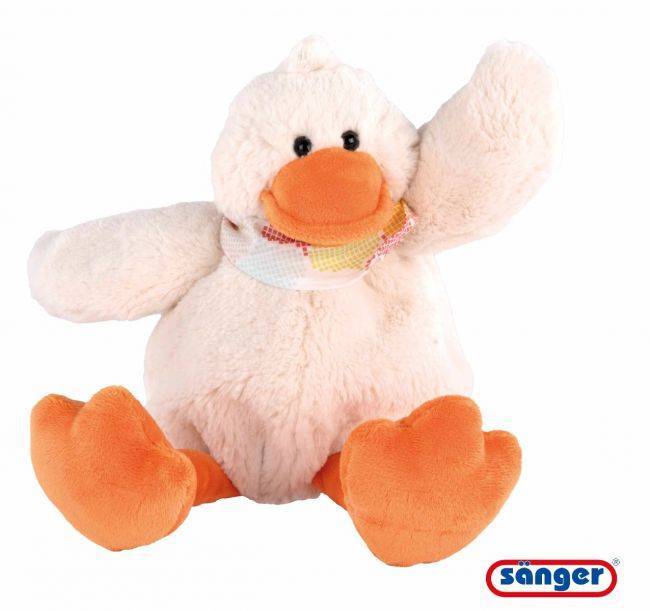 Weiße Plüschente mit orangefarbenem Schnabel und Kirschkernfüllung by medasi.shop – flauschiges Wärmekissen für Kinder.