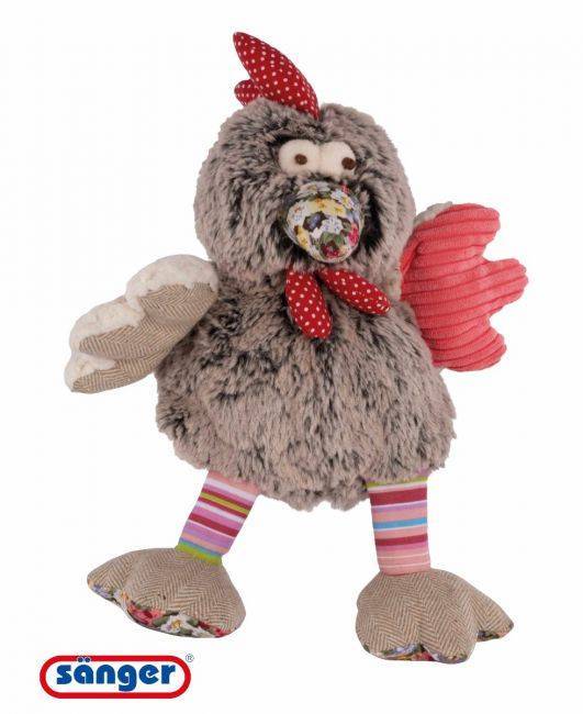 Graues Plüschhuhn mit bunten Akzenten und Kirschkernfüllung by medasi.shop – wärmendes Kuscheltier für Kinder.