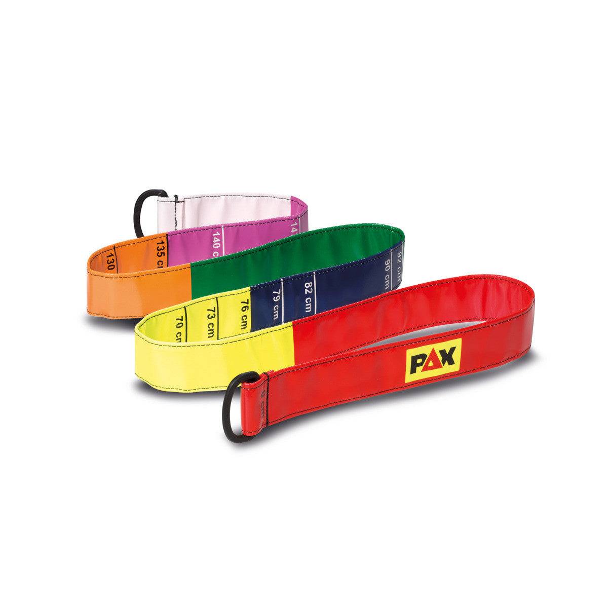 Farbige Messbänder mit PAX Logo zur Längenmessung bei Kindern, Zubehör für die Kindernotfall Tasche PAX im medizinischen Bereich.