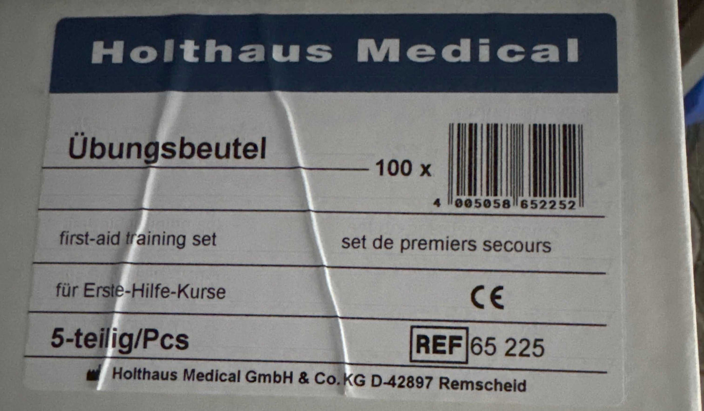 Großpackung mit 100 Erste-Hilfe-Übungsbeuteln, 5-teiliges Set von Holthaus Medical für Schulungen und Erste-Hilfe-Ausbildung.