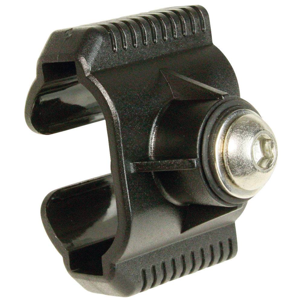 Schwarze Helmhalterung Dönges für Schuberth F100/F110/F200/F210 mit Schraubgewinde zur sicheren Befestigung von Zubehör im Arbeitsschutzbereich.