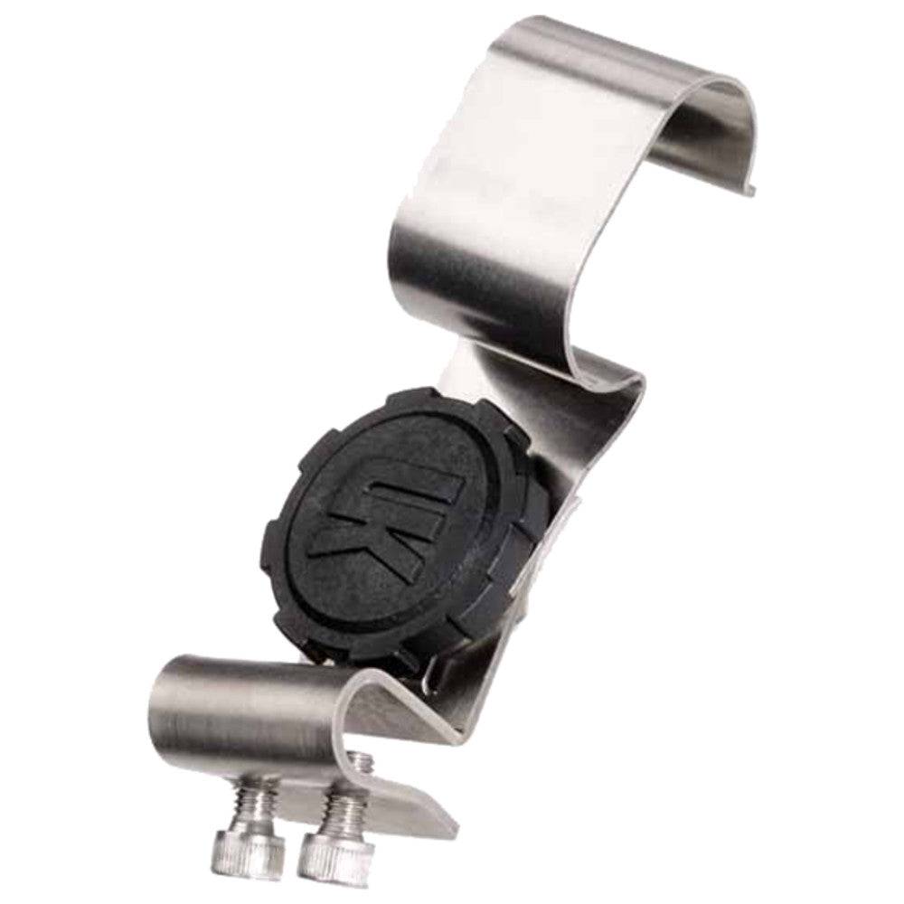 Helmhalterung UK aus Edelstahl mit schwarzem Drehverschluss für Helme mit waagerechtem Rand im Bereich Feuerwehr-Zubehör. Robuste Halterung für Arbeitsschutzhelme.