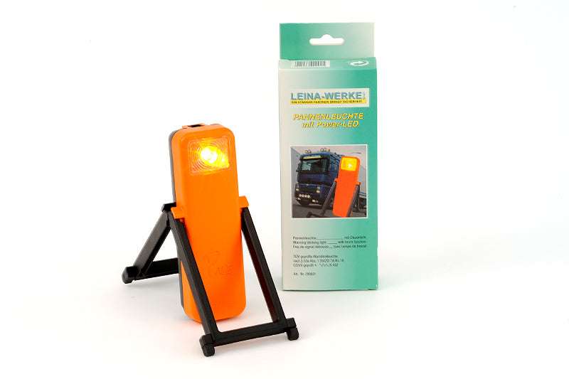 Warnblinkleuchte LED K452 Gelb mit Stativ, kompakt und TÜV-geprüft, ideal für Notfälle im Straßenverkehr, ohne Batterien geliefert.