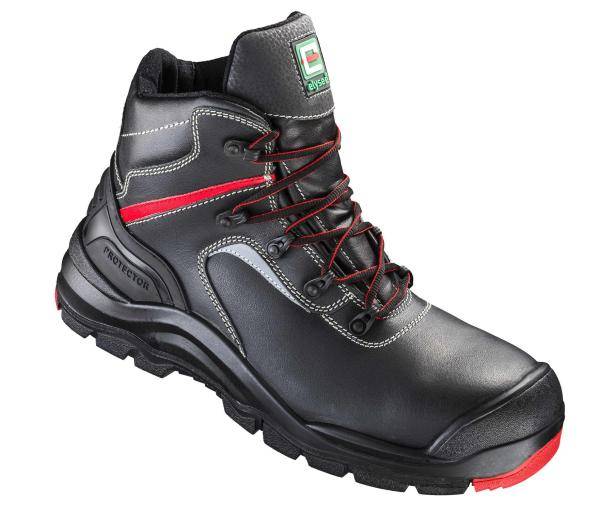 Schwarzer Sicherheitsschuh COMO ÜK S3 HRO von elysee in Größe 43 mit verstärkter Zehenkappe und hitzebeständiger Profilsohle.