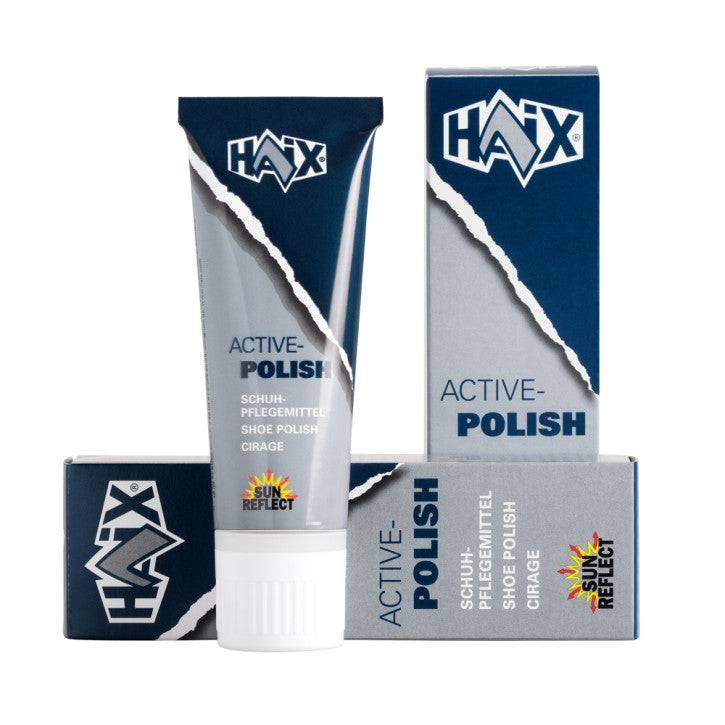 HAIX Schuhcreme schwarz 200 ml in Tube mit Verpackung, ideal zur Pflege von Glattlederschuhen. Schuhpflegemittel mit Sun Reflect Technologie.
