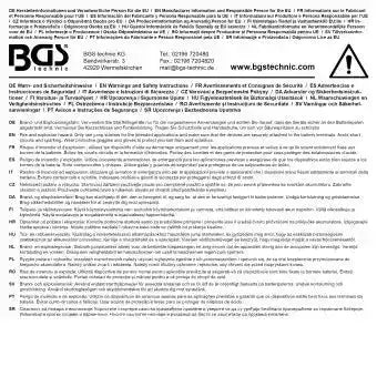 Mehrsprachige Sicherheitshinweise und technische Daten zum Starthilfekabel Benzin-Pkw 200 A – 3 m Länge, 16 mm² von BGS Technic.
