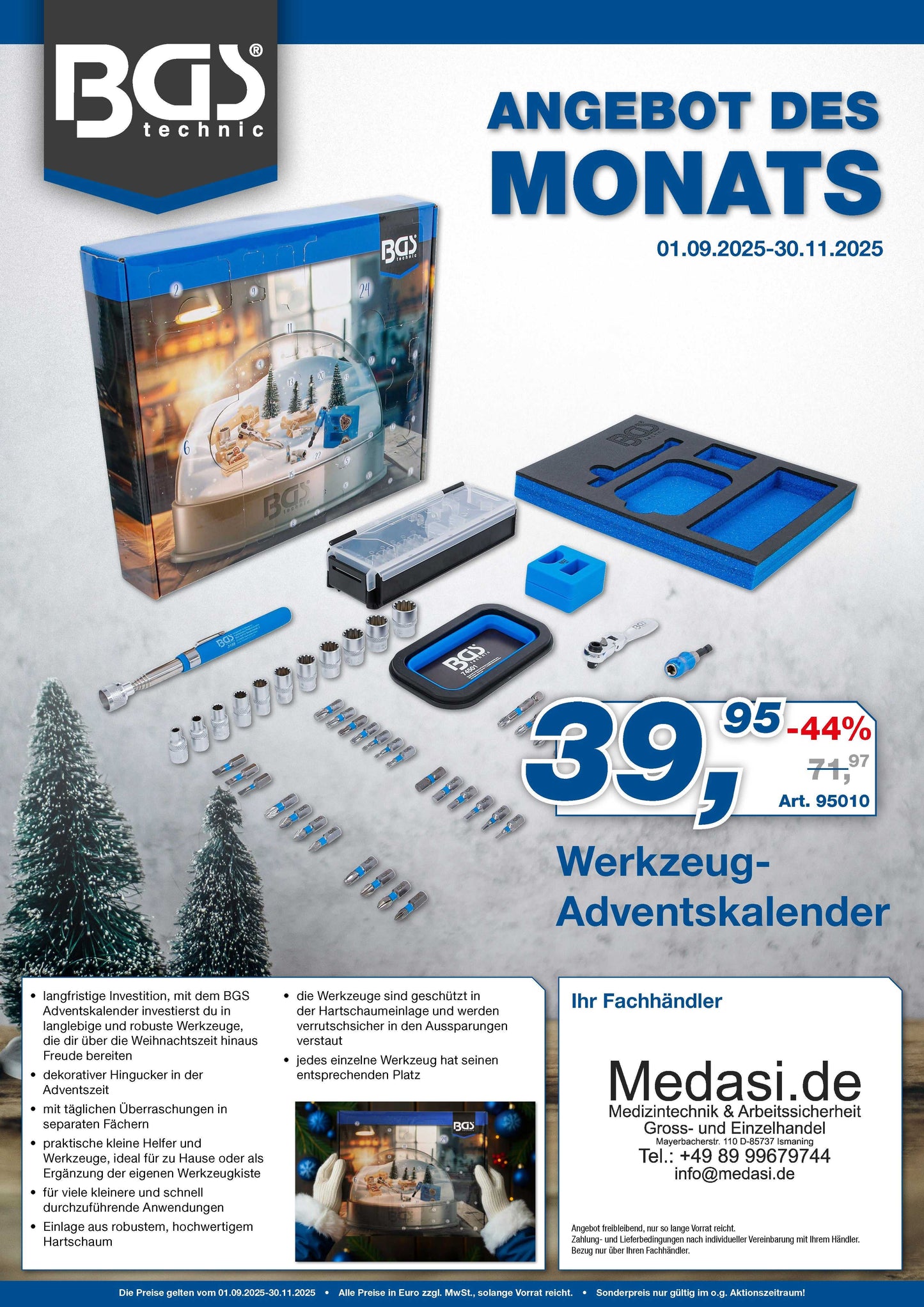 Adventskalender Werkzeug- BGS – Langlebige Werkzeuge im Sonderangebot, ideal als Geschenkset mit hochwertigem Inhalt für die Adventszeit.