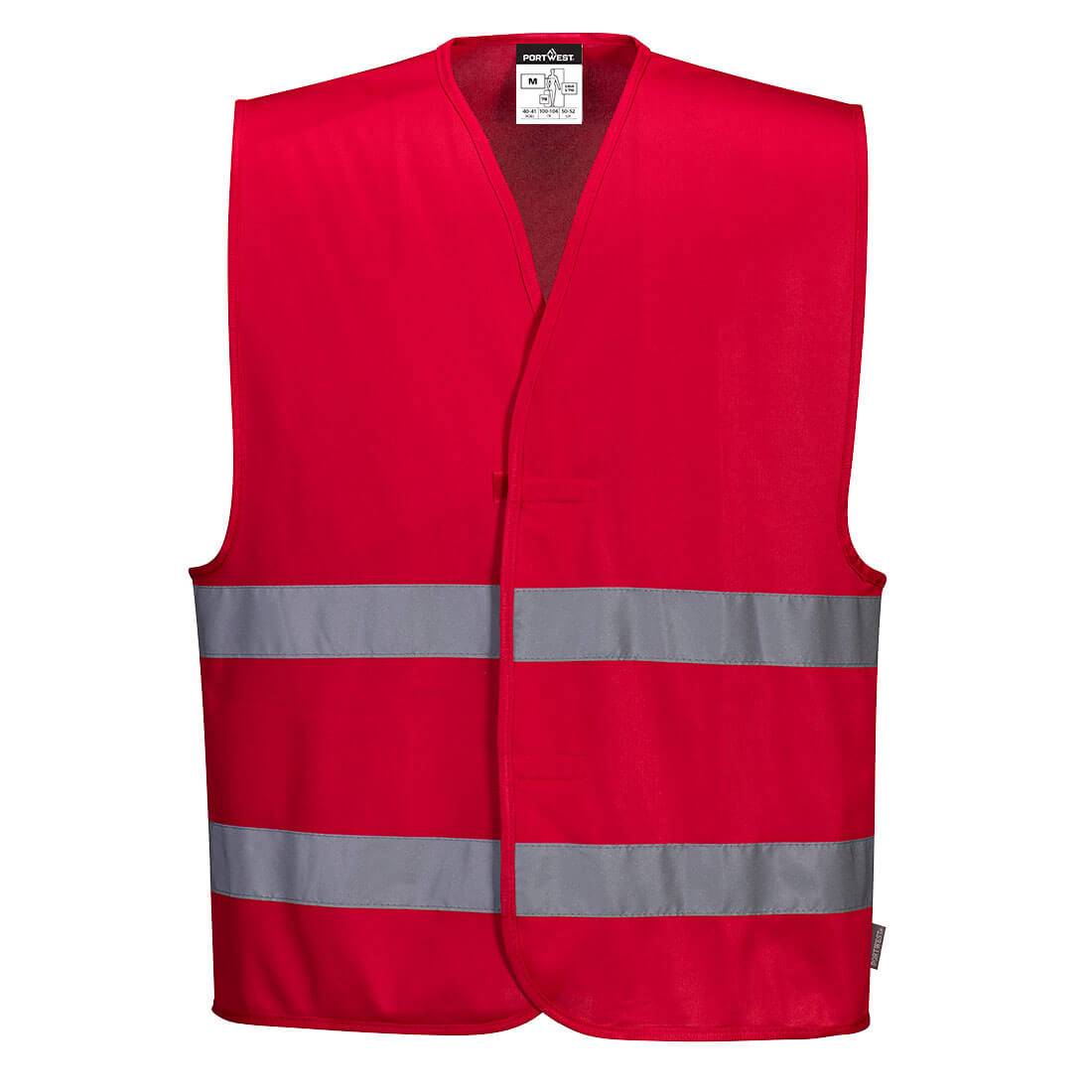 Iona Weste F474 - Portwest Sicherheitsweste hohe Sichtbarkeit in Rot mit reflektierenden Streifen, ideal für Einsatzbekleidung im Außenbereich.