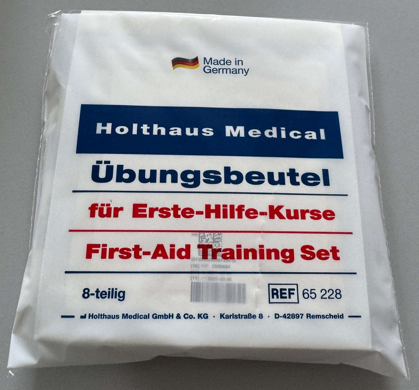 8-teiliges Erste-Hilfe-Übungsset von Holthaus Medical für Erste-Hilfe-Kurse, Made in Germany, ideal für Schulung & Ausbildung.