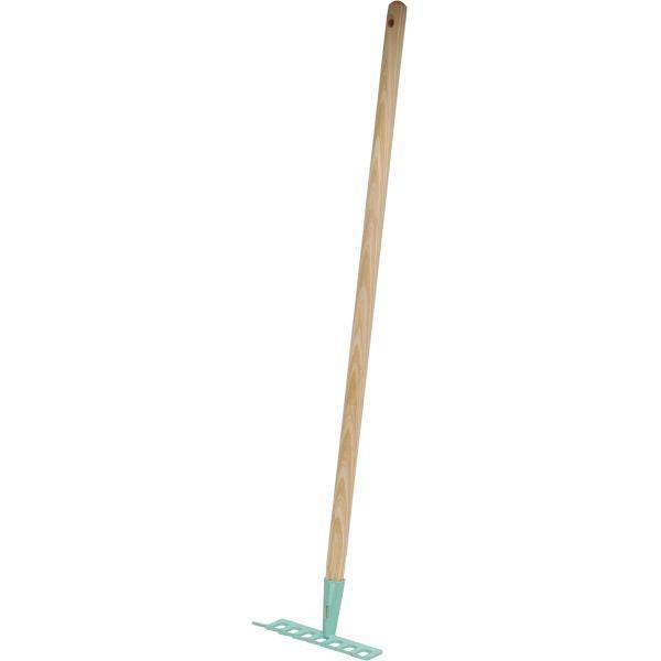 Kinder-Rechen 8 Zinken mit geradem Holzstiel, robustes Gartenwerkzeug für Kinder zum spielerischen Gärtnern im Garten oder Sandkasten.