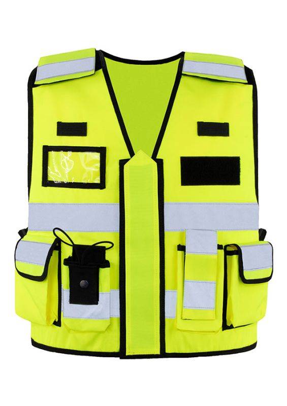 Neongelbe Tactical Vest Bonn mit Reflexstreifen und funktionellen Taschen, ideal für hohe Sichtbarkeit im Einsatz.