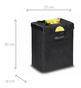 Maße der Helmtasche PAX: 35 cm hoch, 27 cm breit, 18 cm tief – idealer Schutz für Motorradhelme im Off-Road-Bereich.