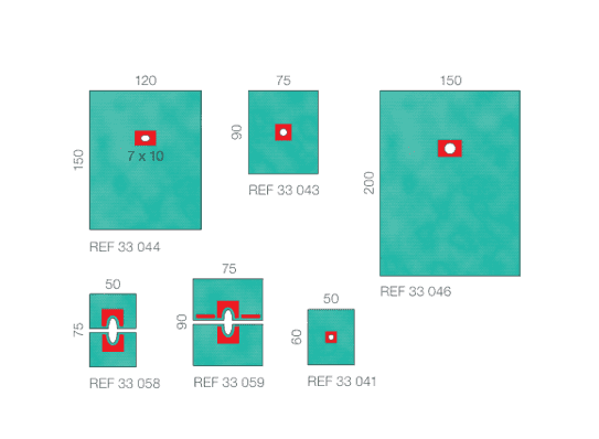 Illustration verschiedener Raucodrape PRO Lochtuch Größen und Schnittmuster