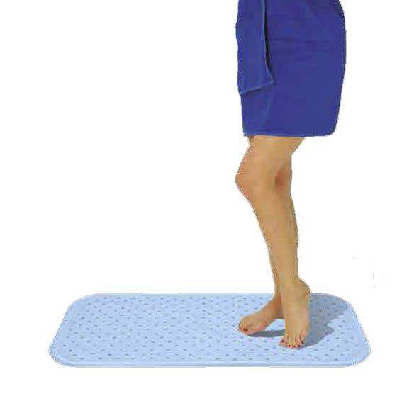 Badewannenmatte Naturkautschuk 76x34cm in Blau mit rutschfester Oberfläche und Saugnäpfen, ideal für sicheres Duschen im Badezimmer.