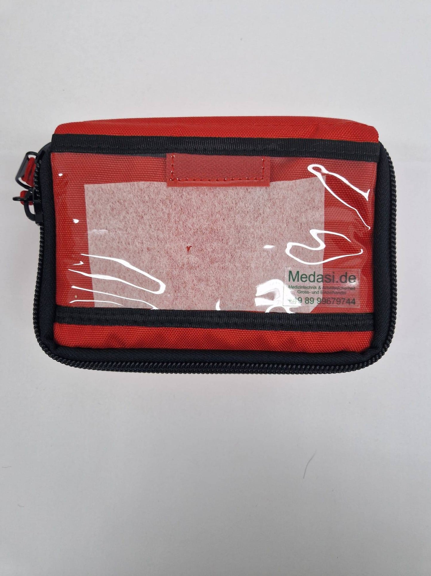 Rotes Ampullarium WaterStop Light RED von medasi.shop mit transparenter Außentasche und robustem Reißverschluss für medizinischen Einsatz.