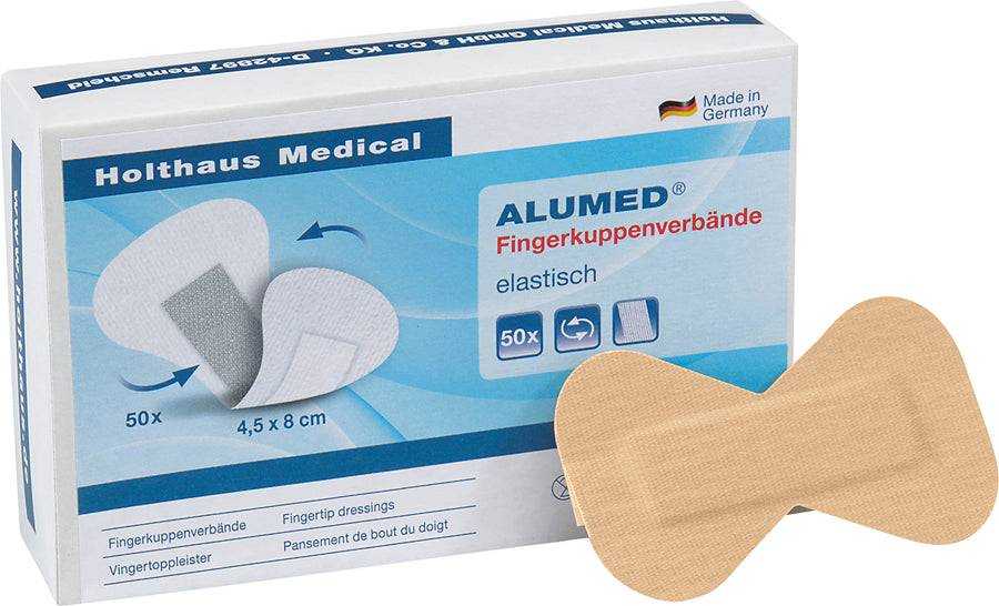 Kaufen Sie Fingerkuppenverband ALUMED elastisch. Elastisches Gewebe mit Aluminiumauflage vermindert Verklebung. Hohe Klebkraft, geeignet bei starker Beanspruchung.