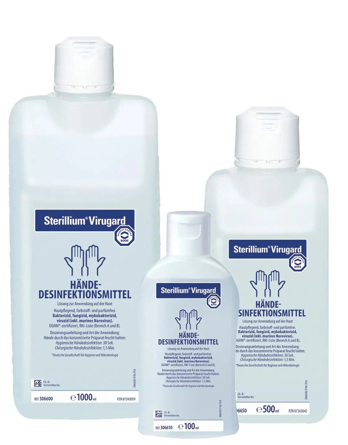 Sterillium® Virugard® Händedesinfektion in 100ml, 500ml und 1000ml Flaschen. Effektiver Schutz gegen Viren, Bakterien und Pilze für klinische Nutzung.