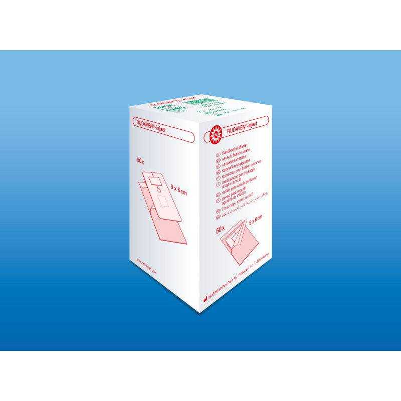 RUDAVEN®-inject Pflaster 9x6cm zur sicheren Kanülenfixierung in steriler Verpackung. Ideal für medizinische Anwendungen und Erste Hilfe Sets.