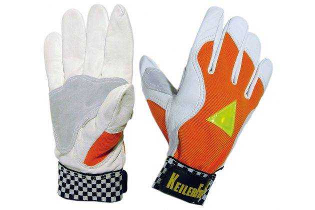 Lederhandschuhe KeilerFit - Orange mit Ziegennappaleder und griffiger Verstärkung, ideal für Maschinenführung im Arbeitsschutzbereich.