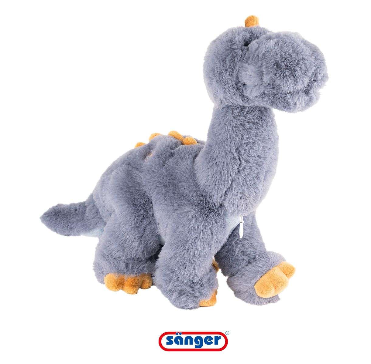 Blaues Kirschkernkissen Dino Jurassic Heat Plüschtierbezüge mit orangefarbenen Akzenten, kombiniert Wärmefunktion mit Spielspaß.