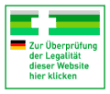Alt-Text (Deutsch): Button mit deutscher Flagge und Text „Zur Überprüfung der Legalität dieser Website hier klicken“ in grünem Rahmen.