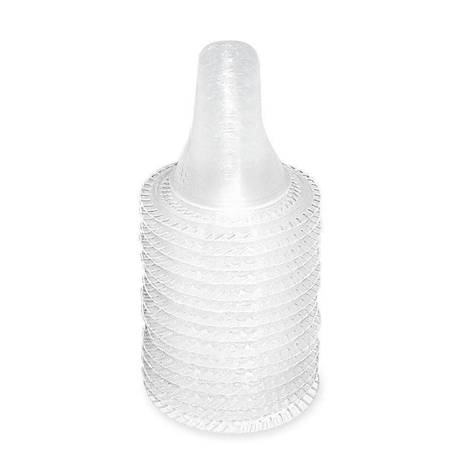 Transparente Schutzkappen für BRAUN ThermoScan Fieberthermometer, gestapelt zur hygienischen Einmalverwendung im Gesundheitsbereich. Ideal zum Schutz des Infrarotsensors vor Verunreinigungen und Kreuzkontamination.