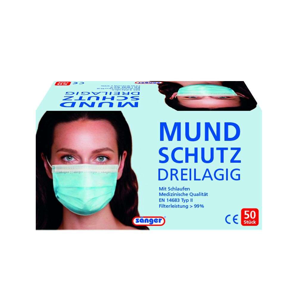 Mundschutz EN 14683 Typ II, > 99%, 3-lagig