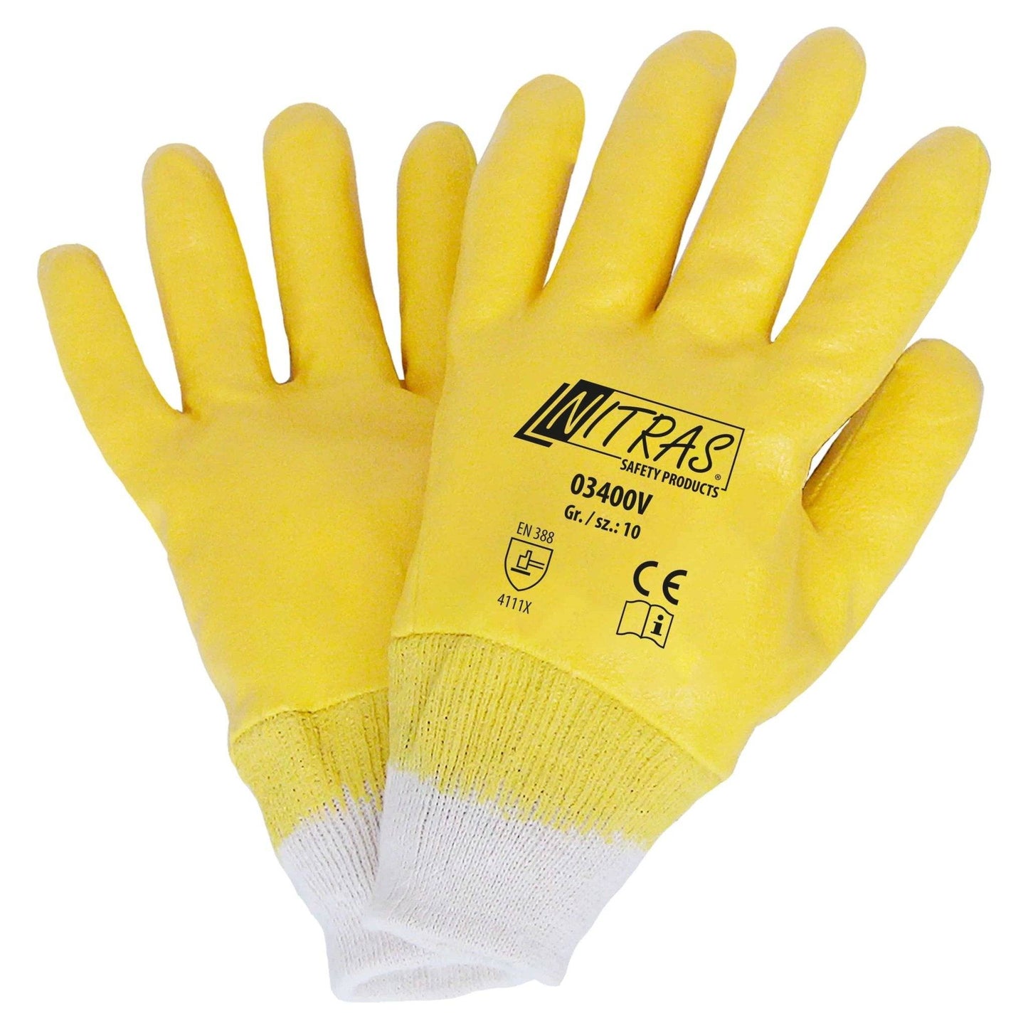 Nitrilhandschuhe Gelb Vollbeschichtet – Nitras 3400V mit CE-Kennzeichnung und OEKO-TEX® Zertifikat. Ideal für Industrie und Handwerk bei Medasi.shop.
