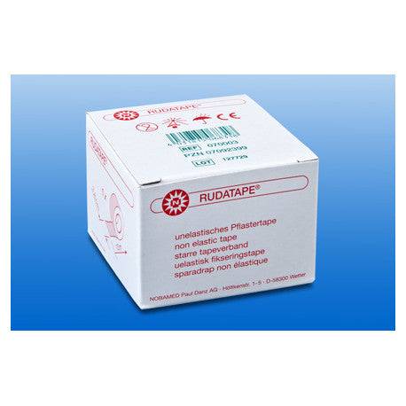 Verpackung des Tapeverbands Nobamed Rudatape für Chirurgie und Orthopädie, unelastisches Pflastertape für funktionelle Verbände.
