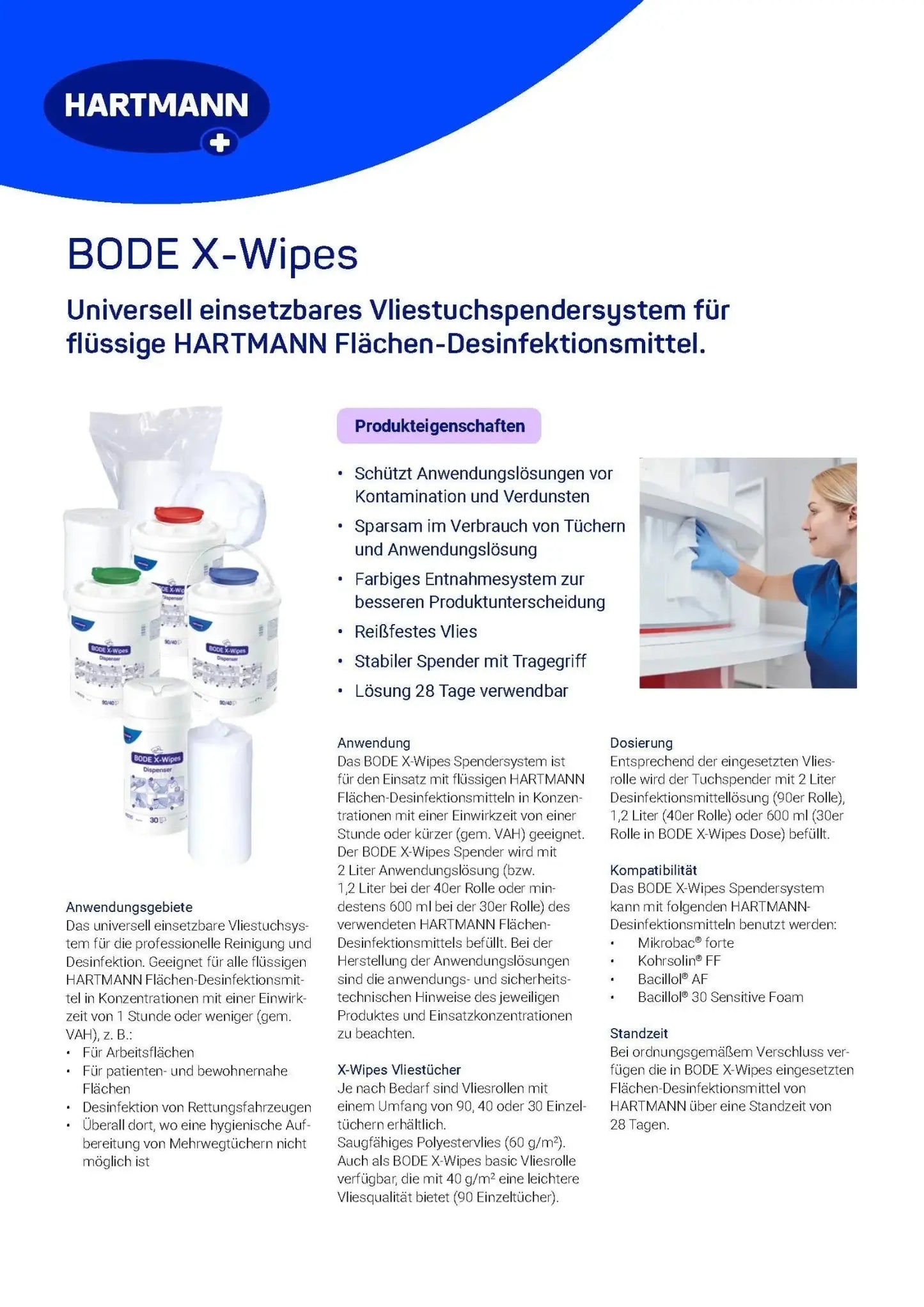 BODE X-Wipes Vliesrolle mit 90 Tüchern – ideal für die Flächendesinfektion mit HARTMANN Desinfektionsmitteln. Reißfest, hygienisch & effizient. Jetzt bei Medasi.shop!