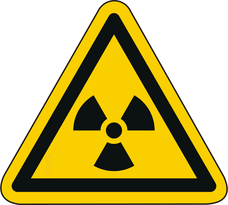 Warnzeichen W003 Warnung vor radioaktiven Stoffen oder ionisierenden Strahlen - selbstklebend - Medasi.shop - W003F100