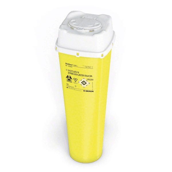 Medibox Container von B. Braun – durchstichsicher, autoklavierbar & TRBA 250-konform. Ideal zur sicheren Entsorgung scharfer medizinischer Instrumente.