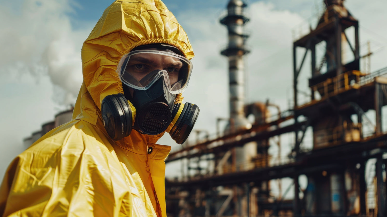 Alt-Text (Deutsch): Schutzanzug für Reinigung und Desinfektion in Industrieumgebung