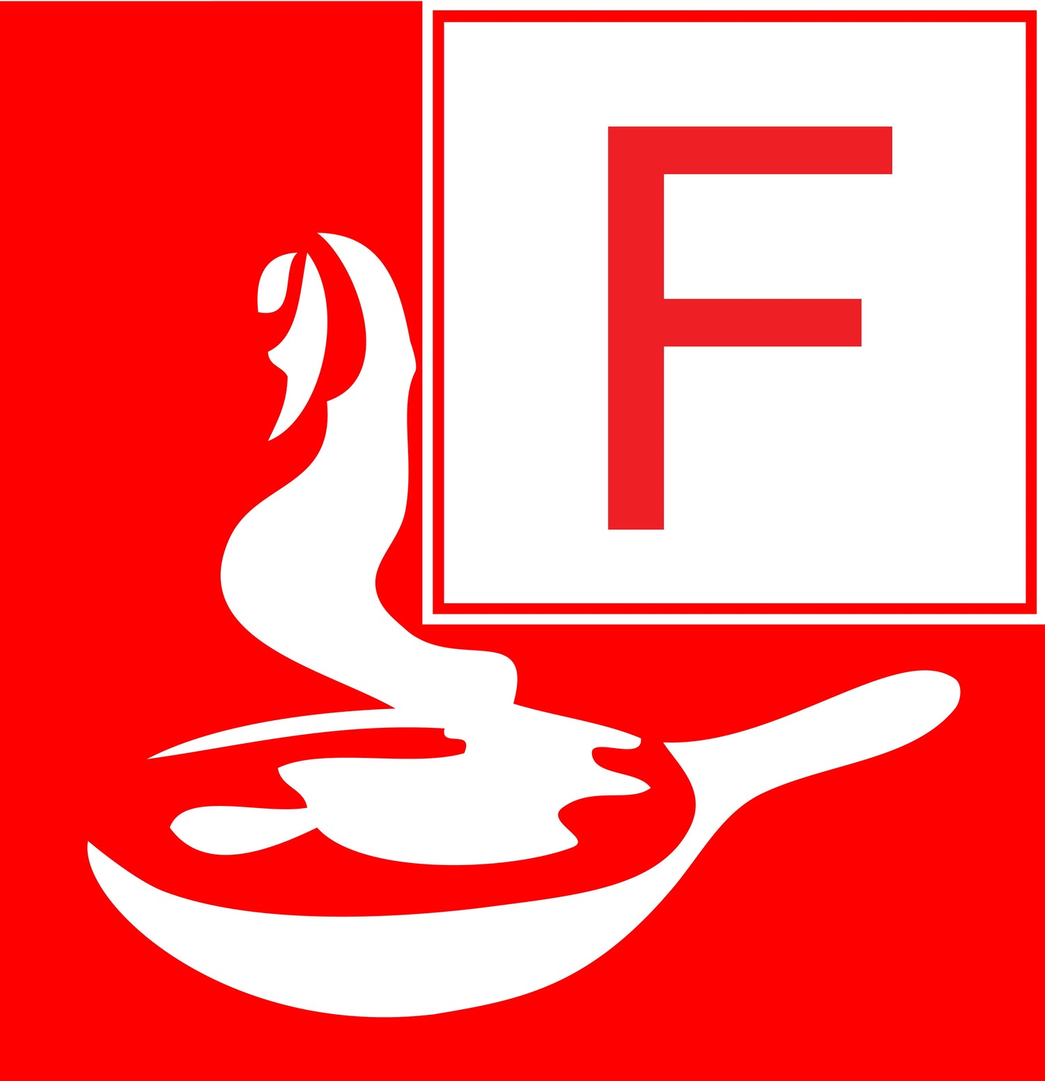 **Alt-Text (Deutsch):**  
Symbol für Fettbrandfeuerlöscher – Klasse F für Küchenbrände.
