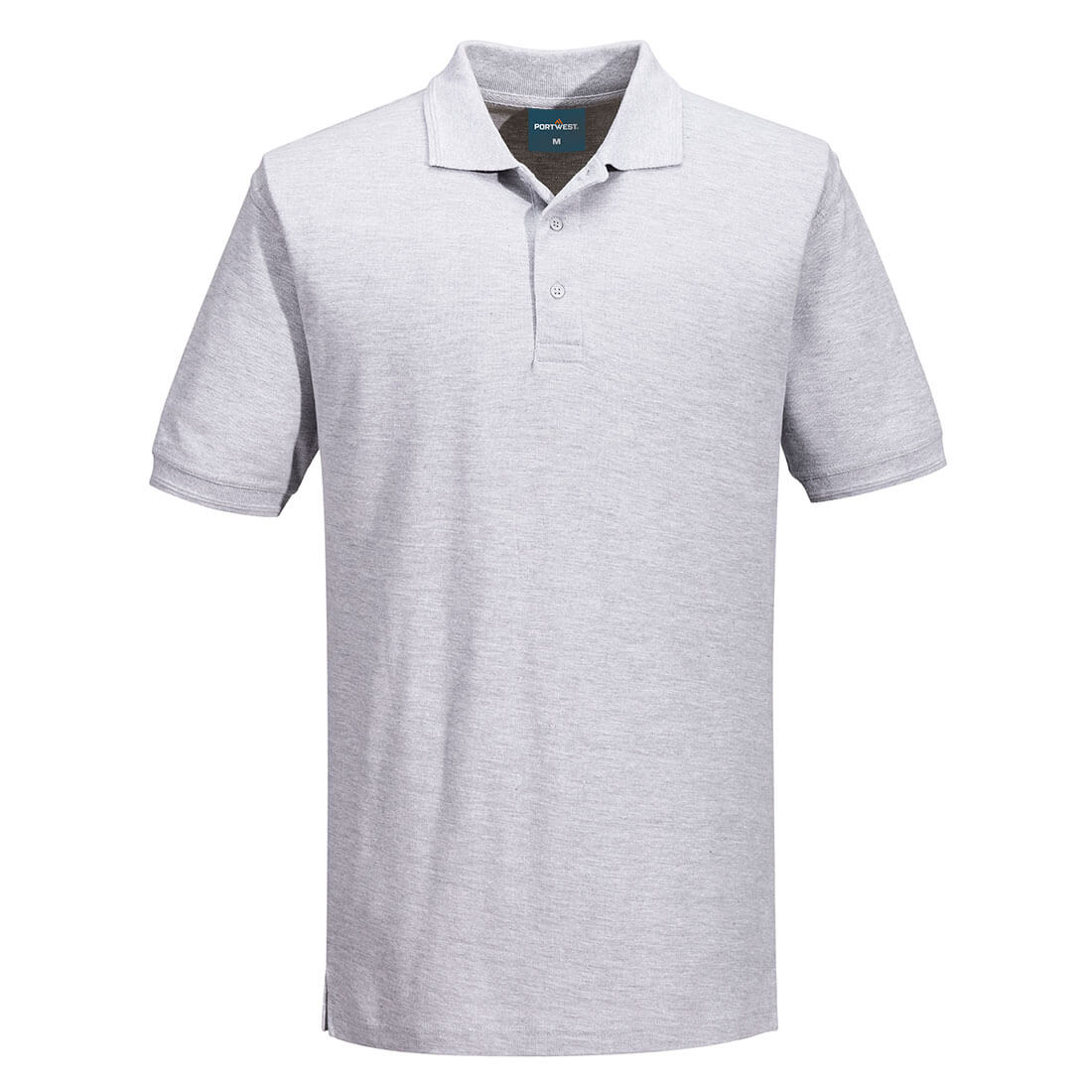 Alt-Text (Deutsch):  
Klassisches graues Poloshirt für Herren aus Baumwolle mit Kragen.