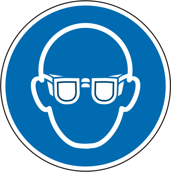 **Alt-Text (Deutsch):**  
Sicherheitszeichen für Augenschutz mit Schutzbrille erforderlich