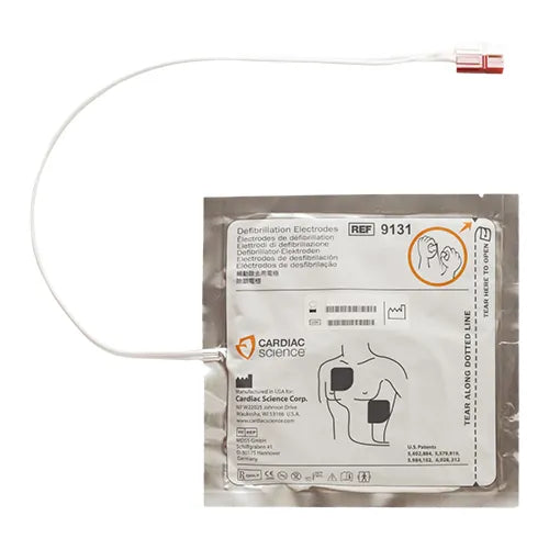 **Alt-Text (German):**  
Cardiac Science AED Elektroden für Defibrillation, Modell 9131, Erwachsene  

Dieses Alt-Text ist SEO-freundlich, enthält relevante Schlüsselwörter aus dem Titel und beschreibt präzise das Produkt im Bild.