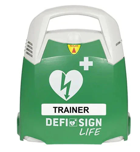 **Alt-Text (German):**  
DefiSign Trainer AED-Trainingsgerät für realistische Erste-Hilfe-Übungen